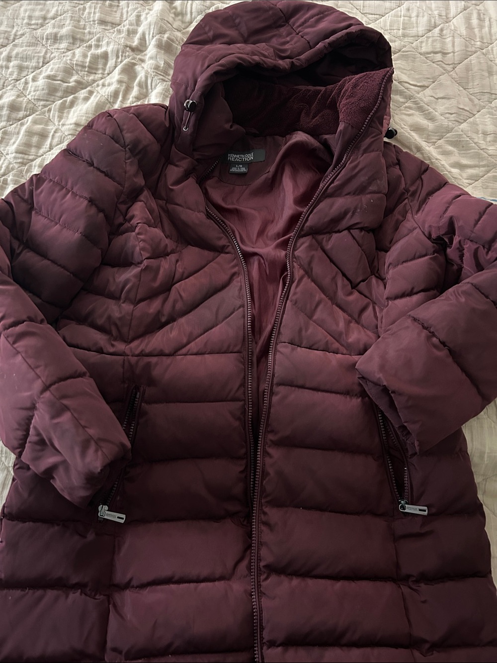 Kenneth Cole Women's Hooded Puffer Coat - Burgundy